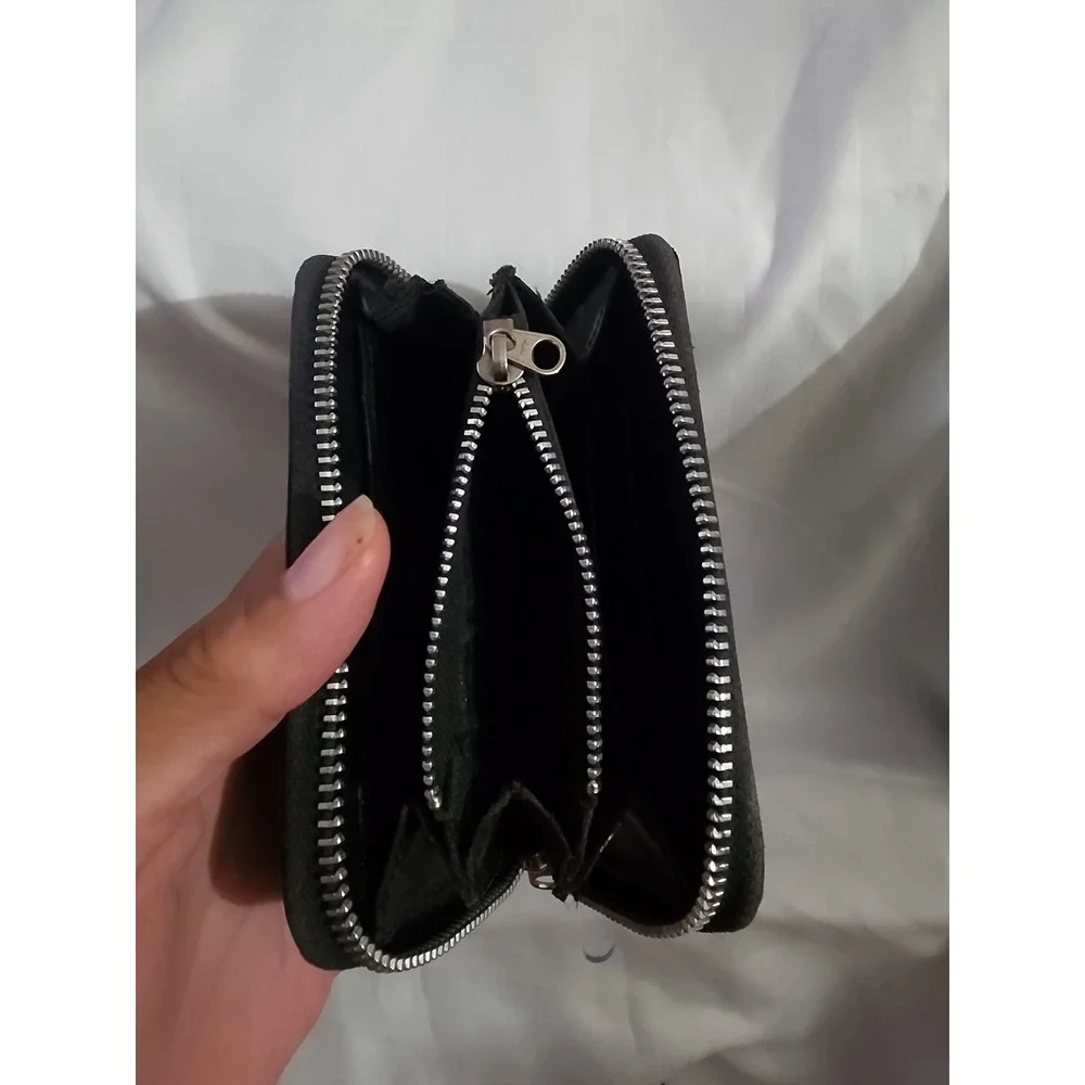 Polo Jeans Co Ralph Lauren Black Leather Zip Around Wallet RL Flag Logo Vintage